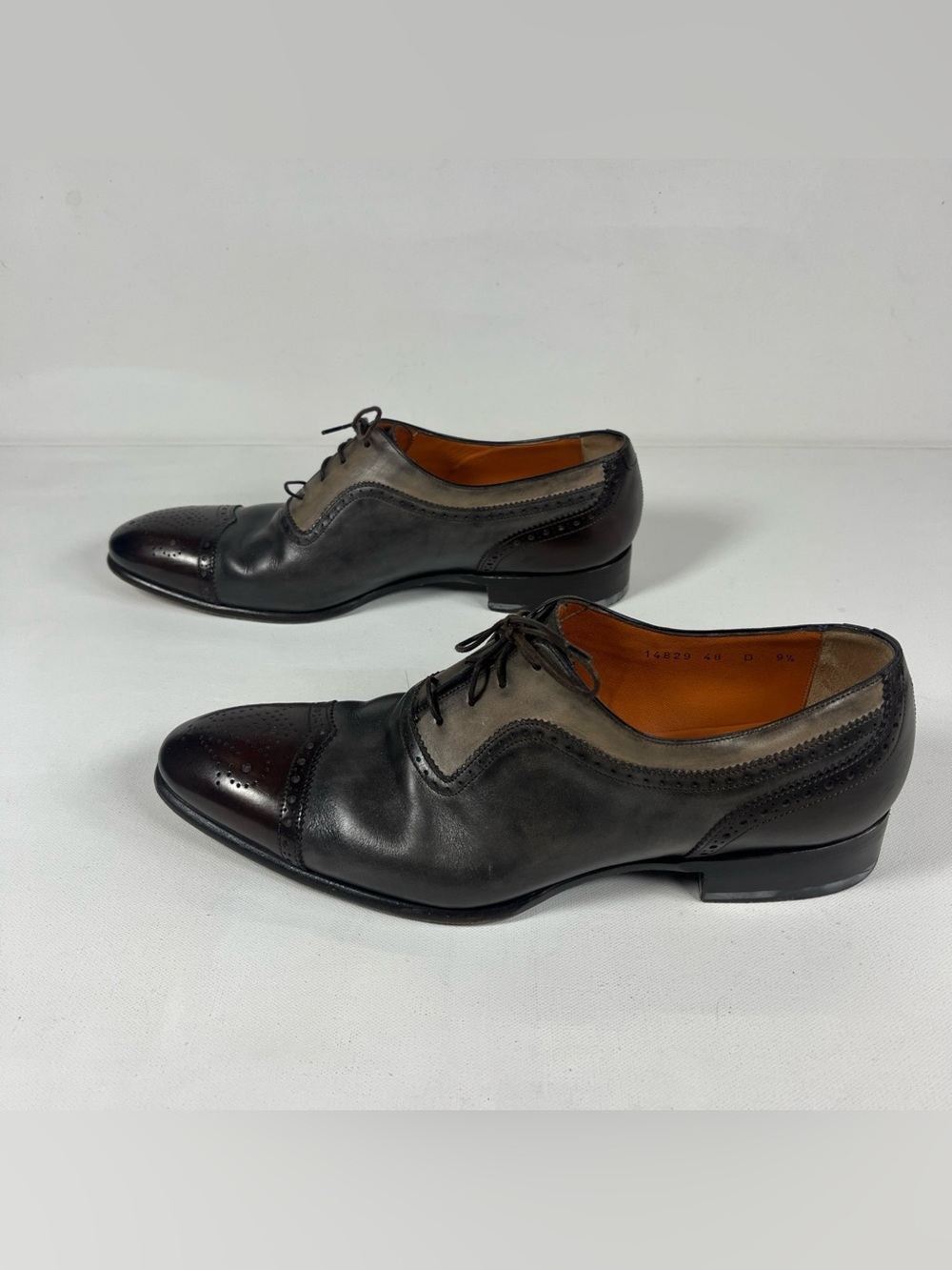 Santoni Leather Cap Toe Oxford Dress Shoes Multi Tone Made in Italy Size 9.5